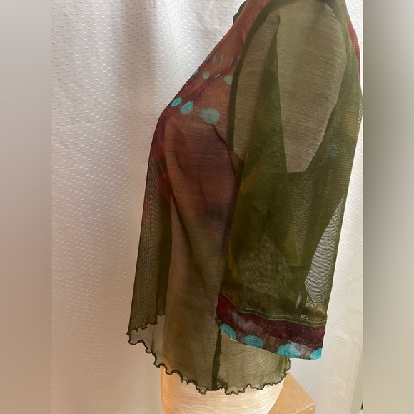 A•B•S by Allen Schwartz brown, Merlot & teal sheer top - Picture 2 of 7